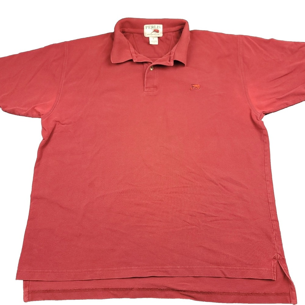 Perlis Mens L Shirt Polo New Orleans Red Classic Crawfish Embroidered Cajun NOLA